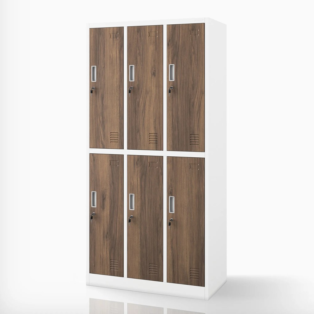 IGOR fehér / dió színű, 6 ajtós Eco Design BHP öltözőszekrény, 900 x 1850 x 450 mm