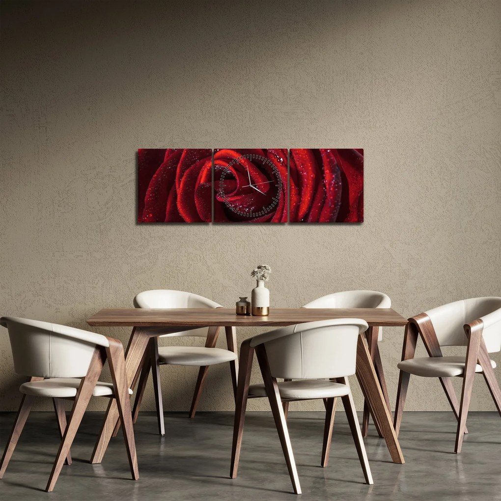 Kép - Vörös rózsa harmatcseppekkel (órával) (90x30 cm)