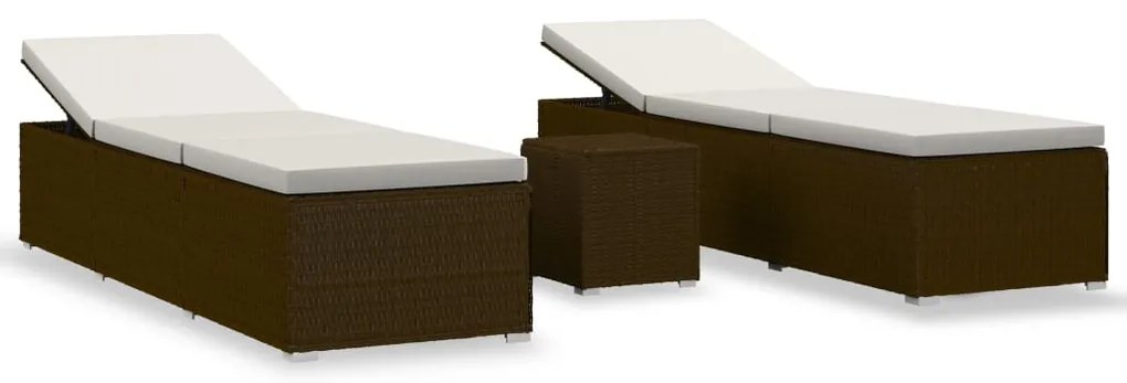 3 részes barna polyrattan kerti napozóágy szett asztallal