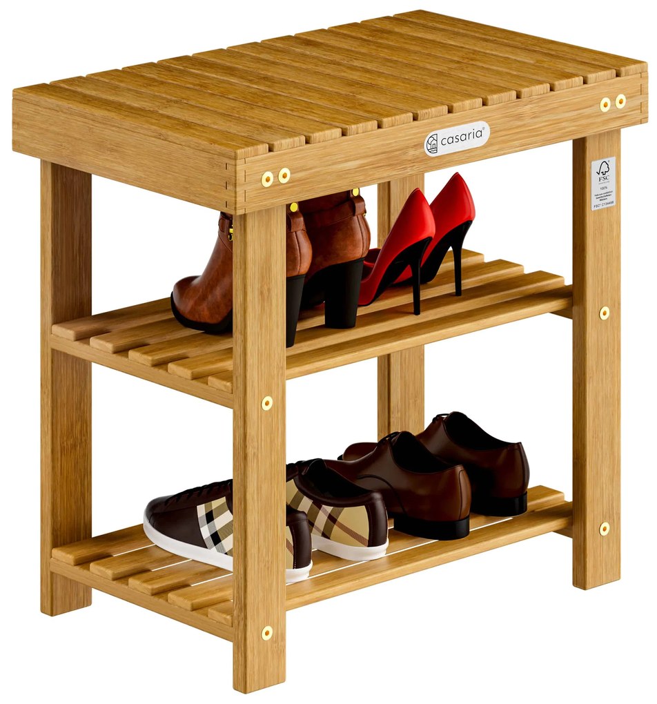 NINA előszobai pad cipőtartóval, 50x30x46cm, természetes barna Casaria