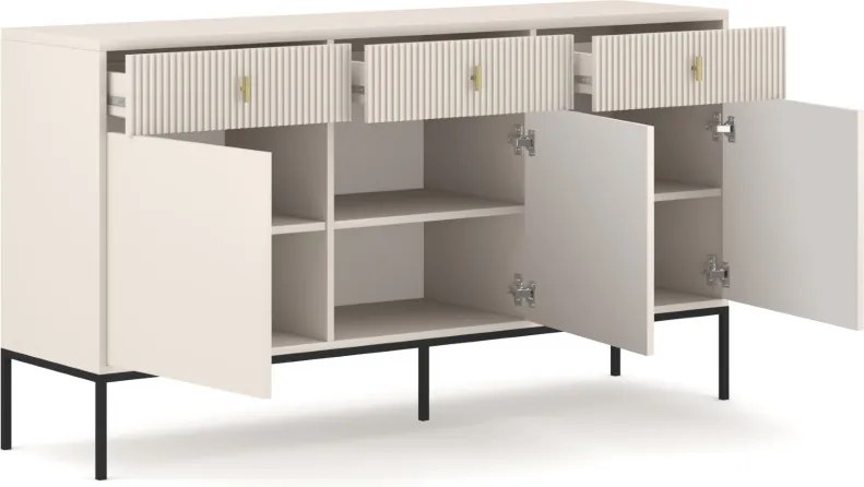 Komód 3 ajtóval és 3 fiókkal kasmír színben fekete elemekkel arany fogantyúkkal – MAGGIORE MA03