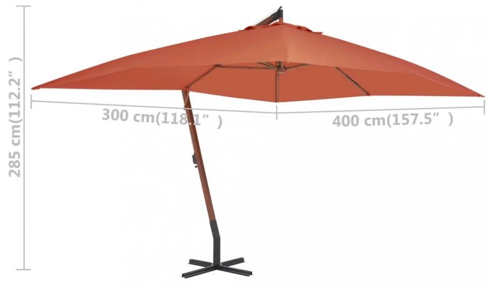 terrakotta konzolos kerti napernyő farúddal 400 x 300 cm