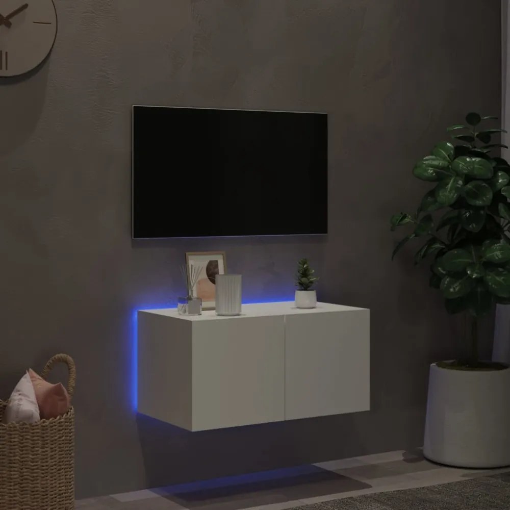 fehér falra szerelhető TV-szekrény LED-lámpákkal 60x35x31 cm
