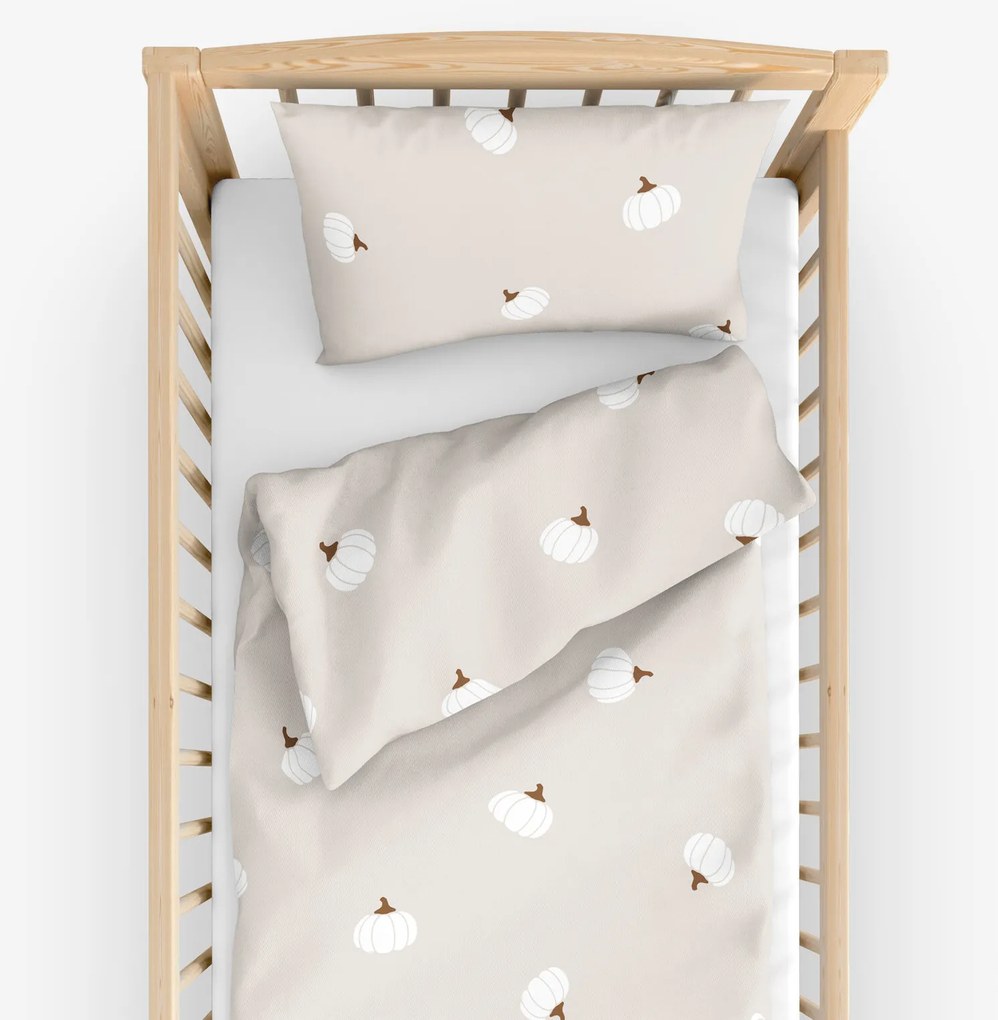 Goldea gyermek pamut ágyneműhuzat kiságyba - tök krémszínű alapon 90 x 130 és 40 x 60 cm