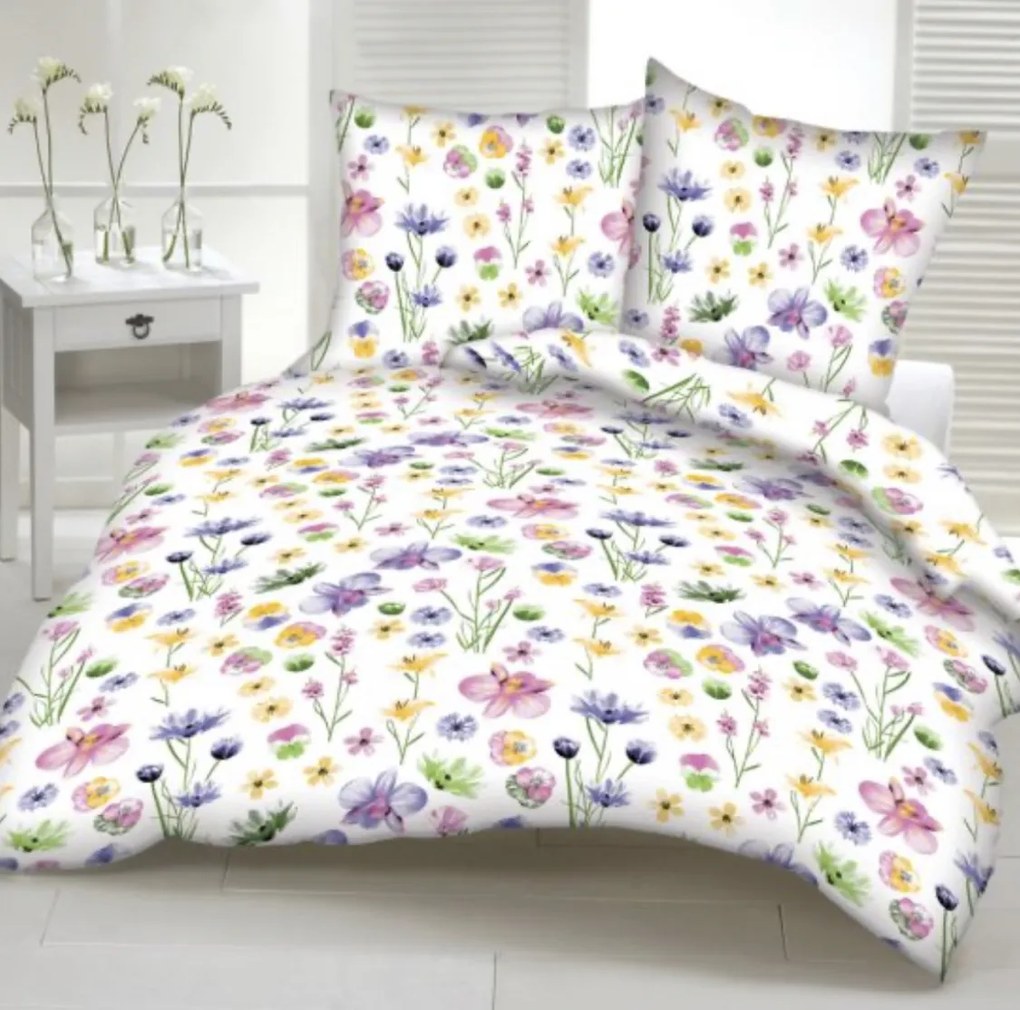 Pamut lepedők Mezei virágok fehér TiaHome - 1x Párna 90x70cm, 1x Paplan 140x200cm