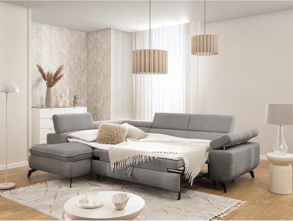 Világosszürke zsenília sarokkanapé (bal oldali-L alakú) Marbeya – Ropez