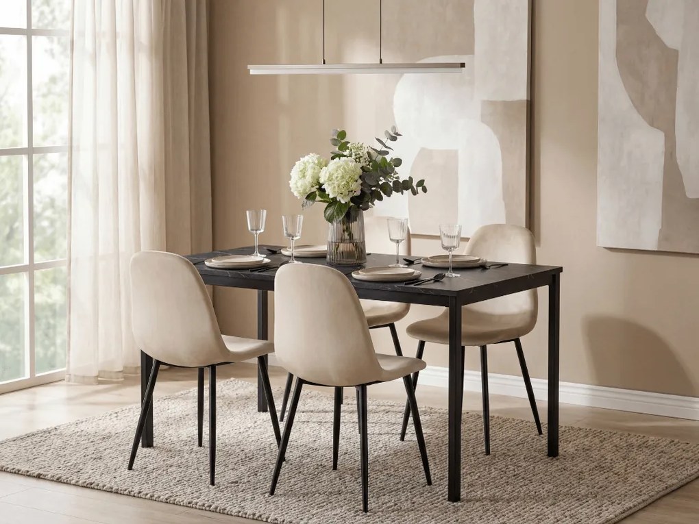 Bézs bársony szék COMO fekete lábakkal