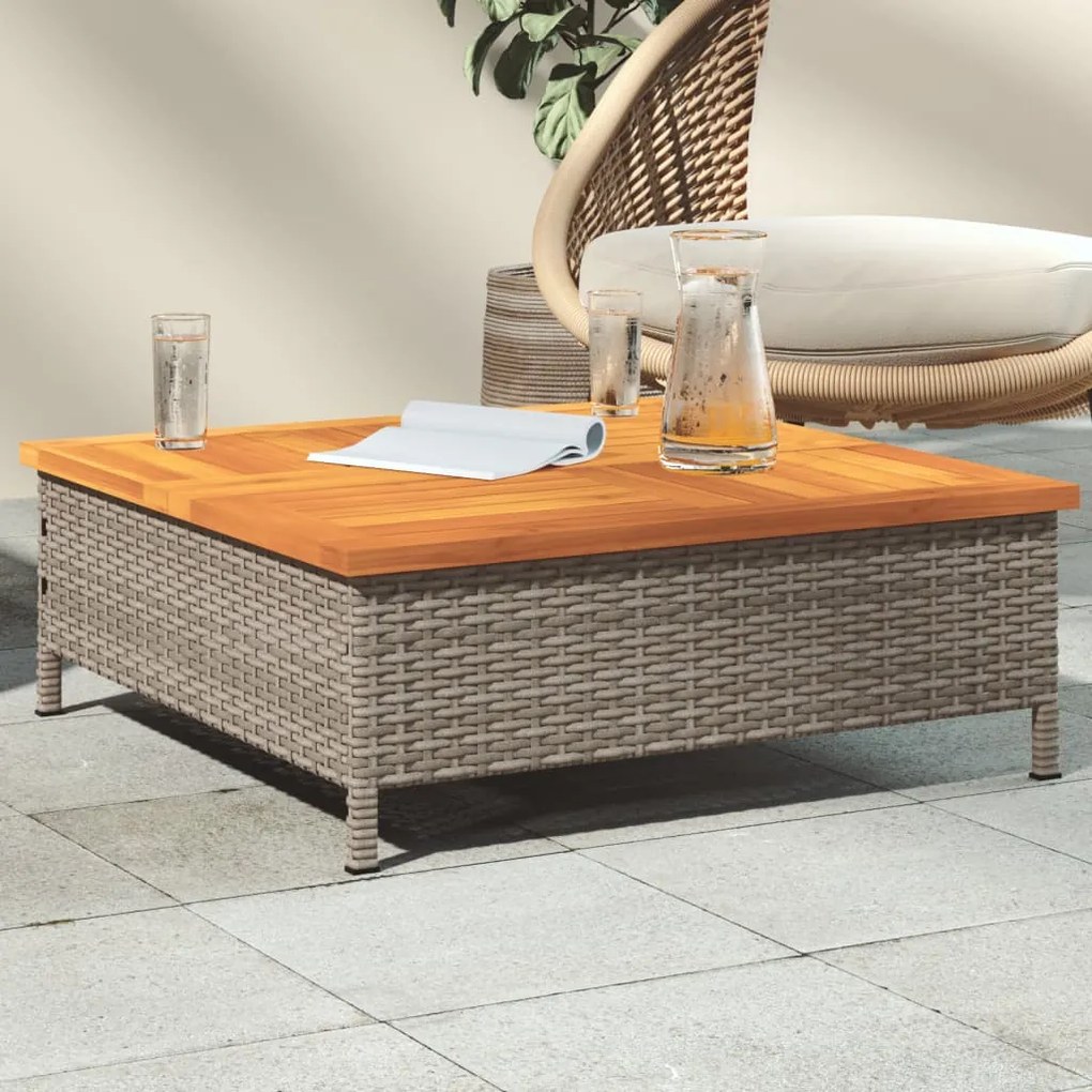 vidaXL szürke polyrattan és akácfa kerti asztal 70 x 70 x 25 cm