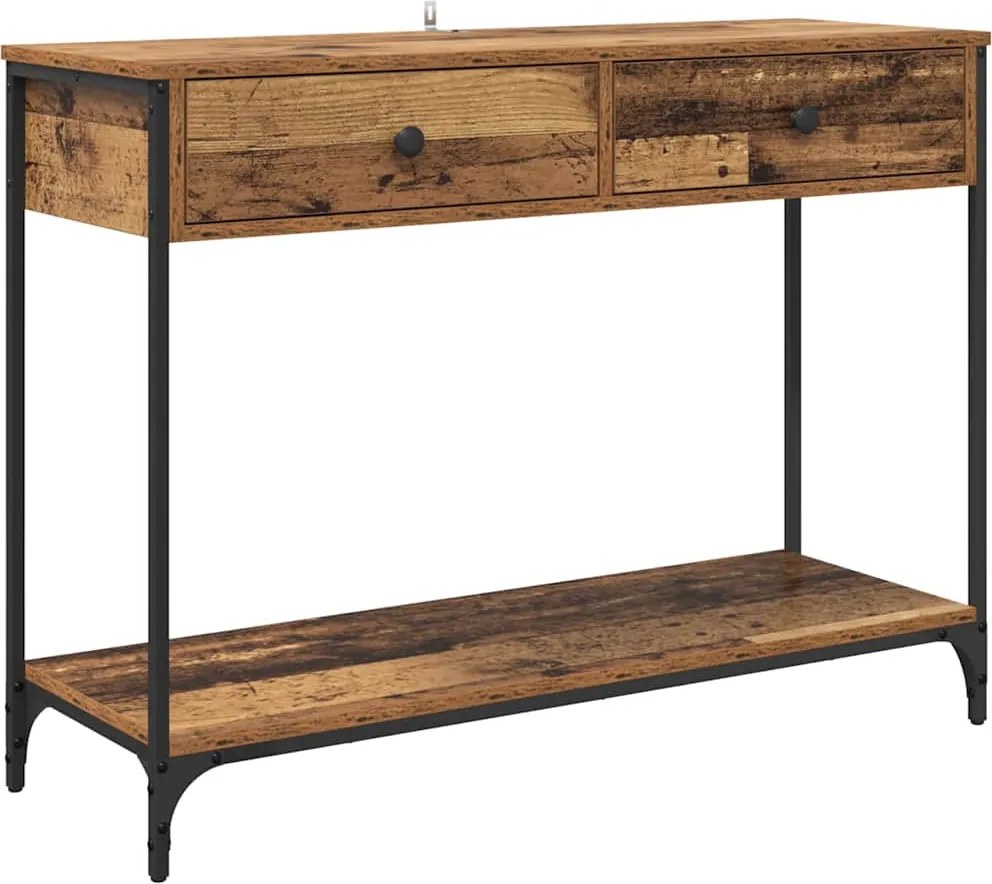 vidaXL Konzolasztal fiókkal Öreg fa 100 x 34,5 x 75 cm Faanyag
