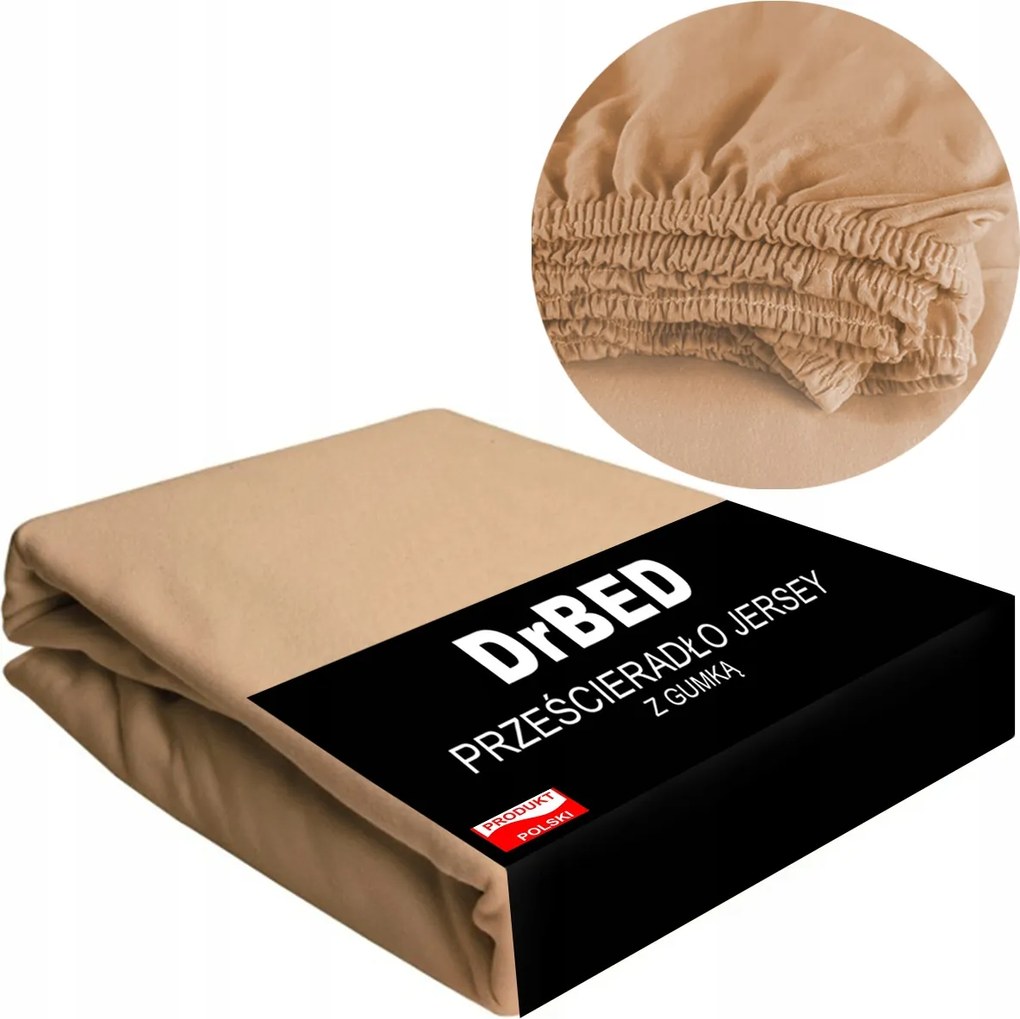 Gumis lepedő 140x200 Pamut Jersey Elasztikus Bézs Lengyel