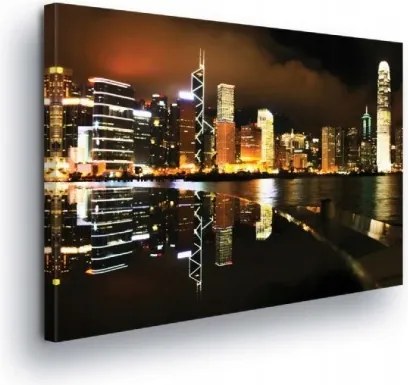 Vászonkép 100x75 Éjszakai város felhőkarcolók tükröződés a vízben fények dinamika