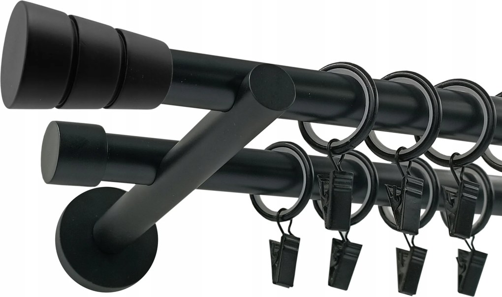 Dupla Függönykarnis Modern fém fekete matt 19+19 mm 160 cm basic henger