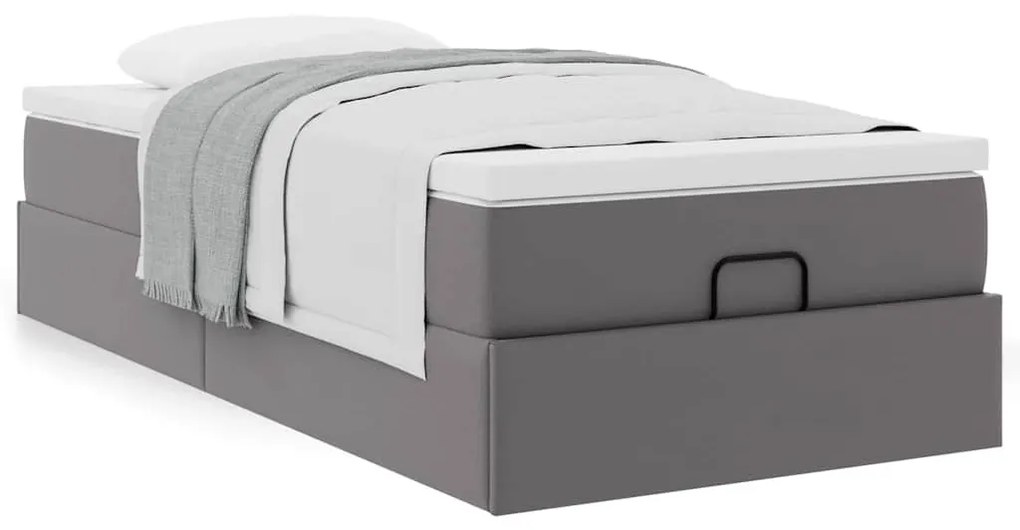 Ottomán ágykeret matraccal Szürke 90x200cm műbőrrel