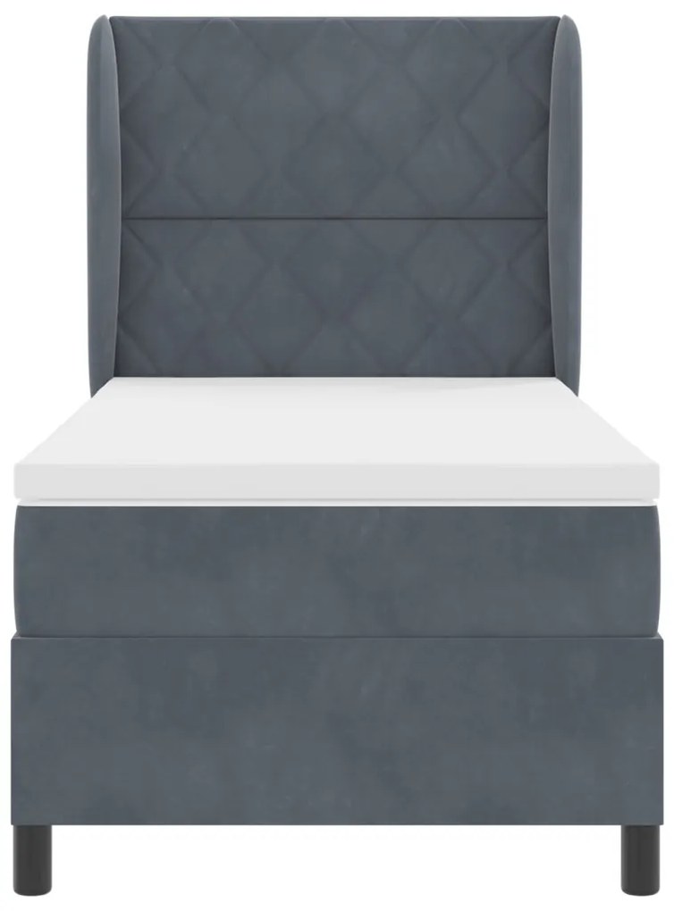 Boxspring Ágy Matraccal Sötétszürke 90x200 cm Bársony