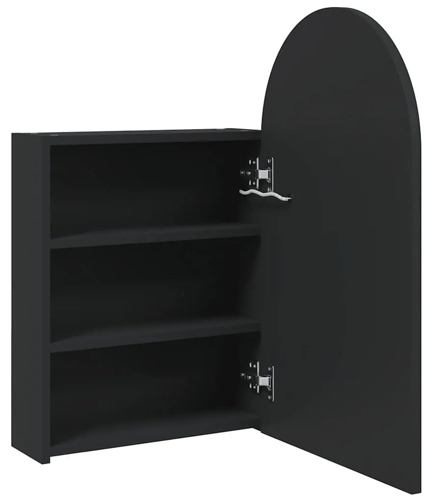 fekete ívelt tükrös fürdőszobaszekrény LED-del 42 x 13 x 70 cm