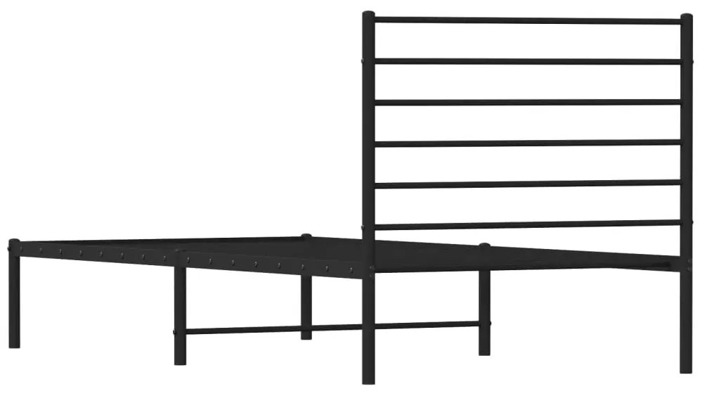 fekete fém ágykeret fejtámlával 90 x 200 cm