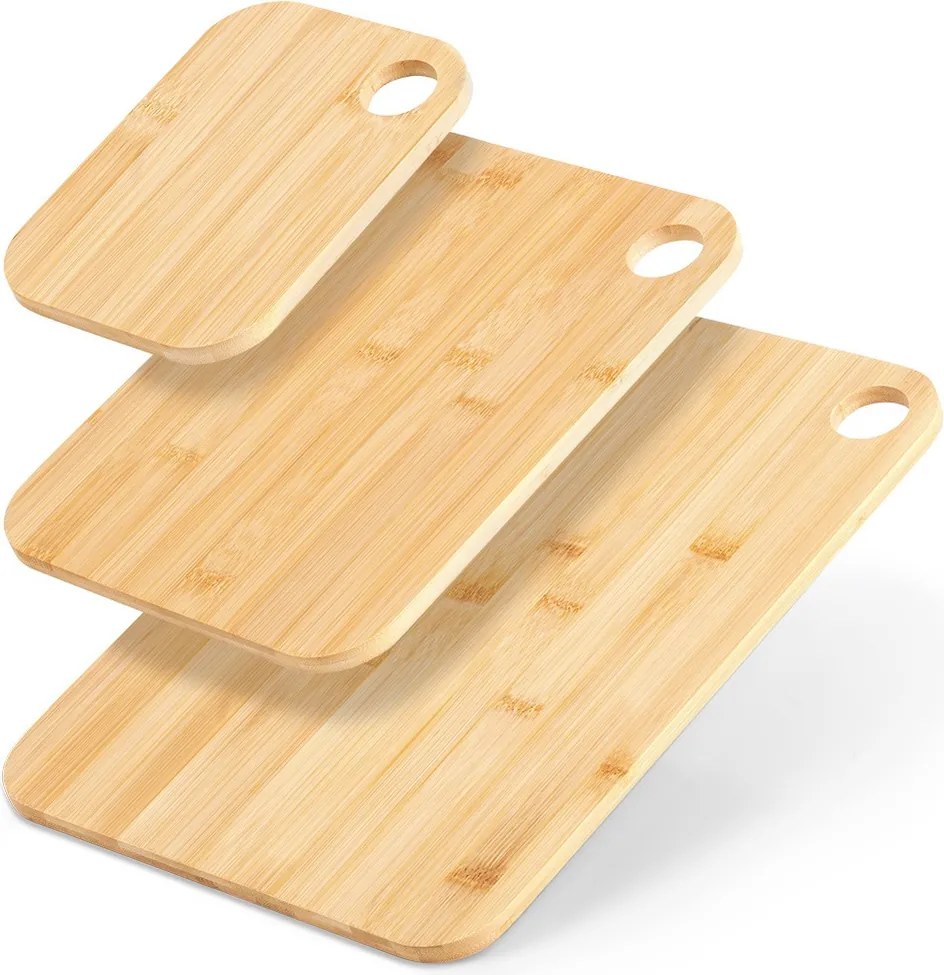 3x Konyhai Élelmiszer Vágódeszka Bambusz Fa Deszka Szett