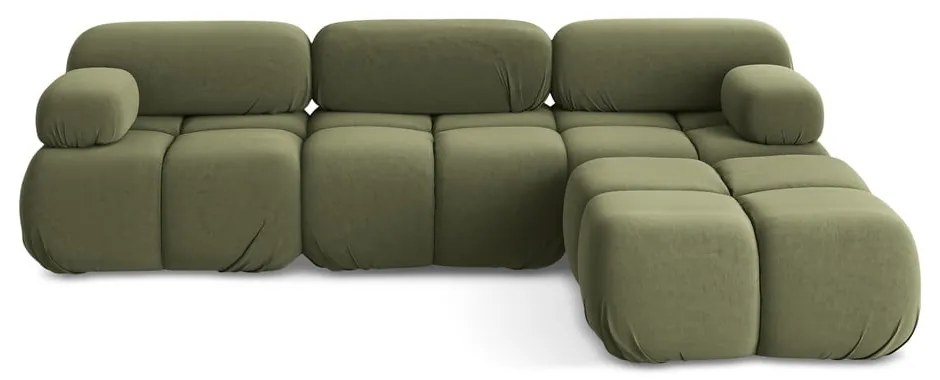 Világoszöld bársony moduláris sarokkanapé Lokua – Makamii