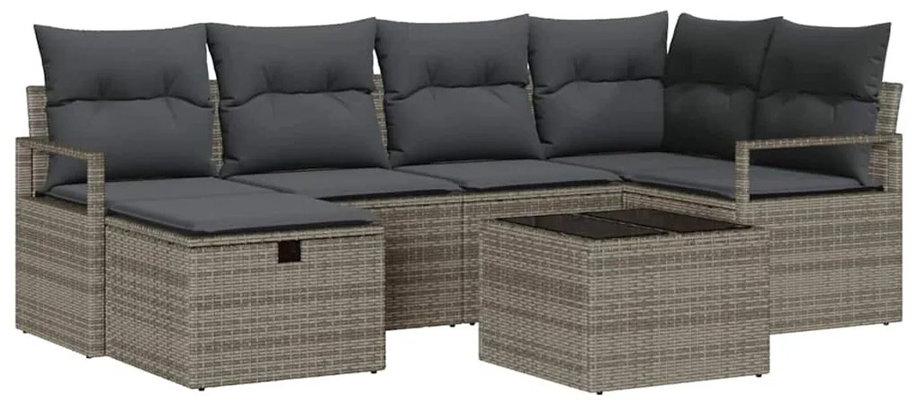 Kerti Kanapé Szett 7 pcs Szürke 232 x 122 x 85 cm Poli rattan