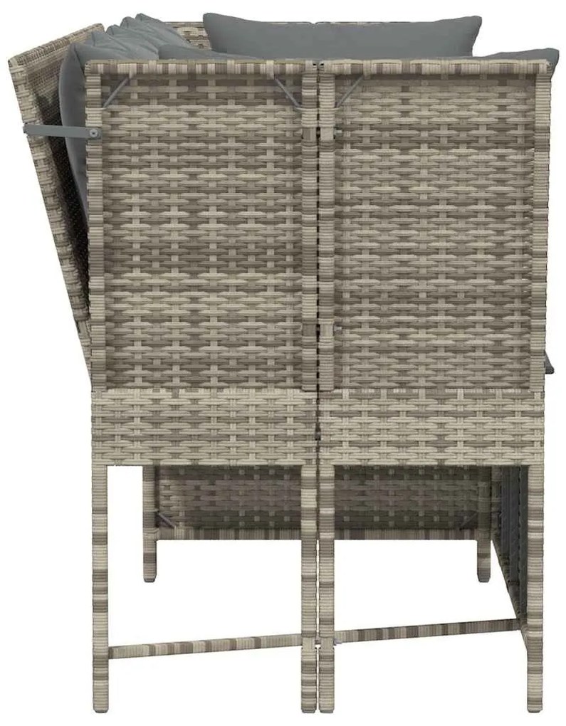 Világosszürke polyrattan kerti kanapé párnával