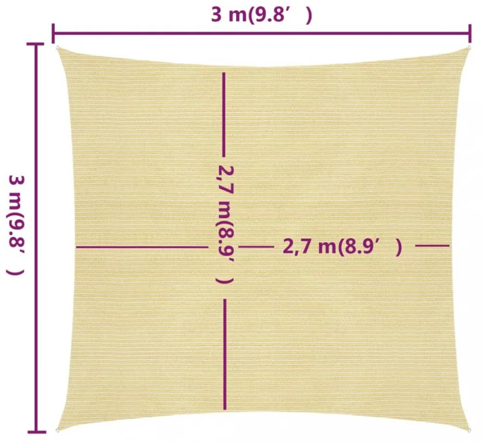 bézs HDPE napvitorla 160 g/m² 3 x 3 m