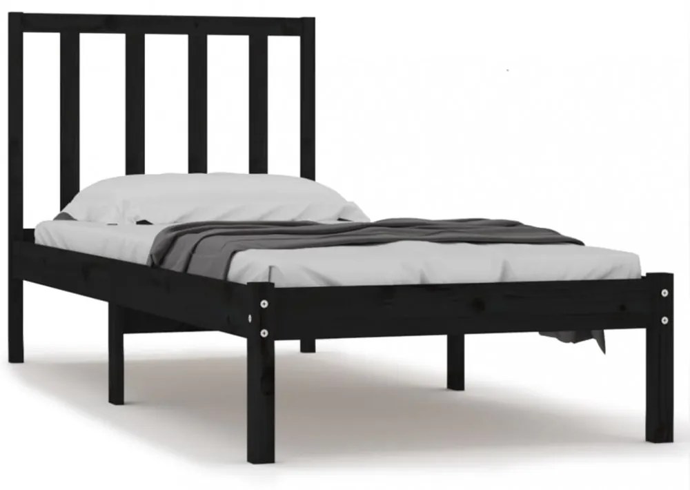 Small Single fekete tömör fenyőfa ágykeret 75 x 190 cm
