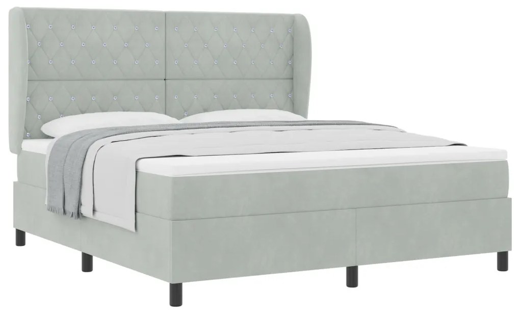 Boxspring Ágy Matracal - Világosszürke, 180x200 cm, Bársony