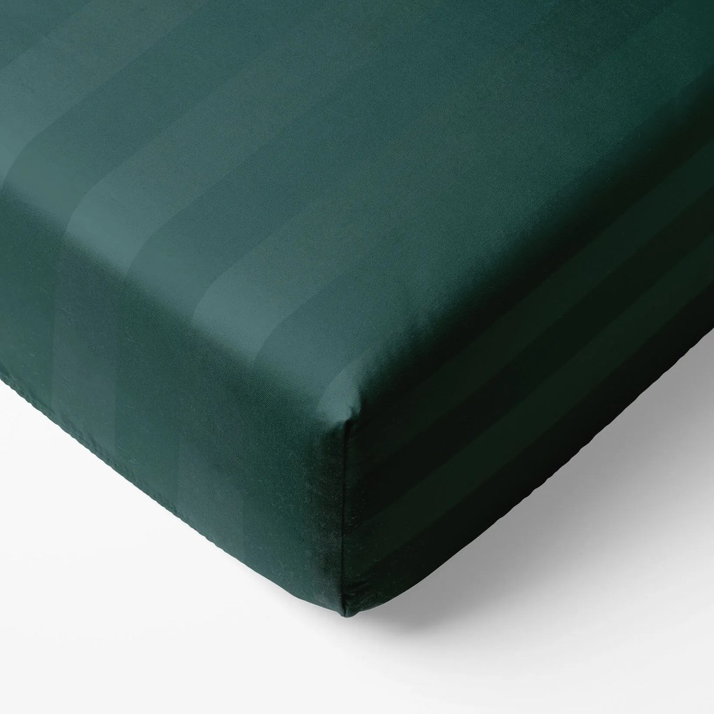 Goldea körgumis damaszt lepedő - sötétzöld csíkos 90 x 200 cm