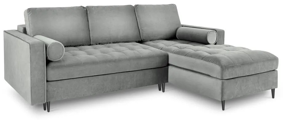 Santo világosszürke kinyitható bársony sarokkanapé, jobb oldali - Milo Casa