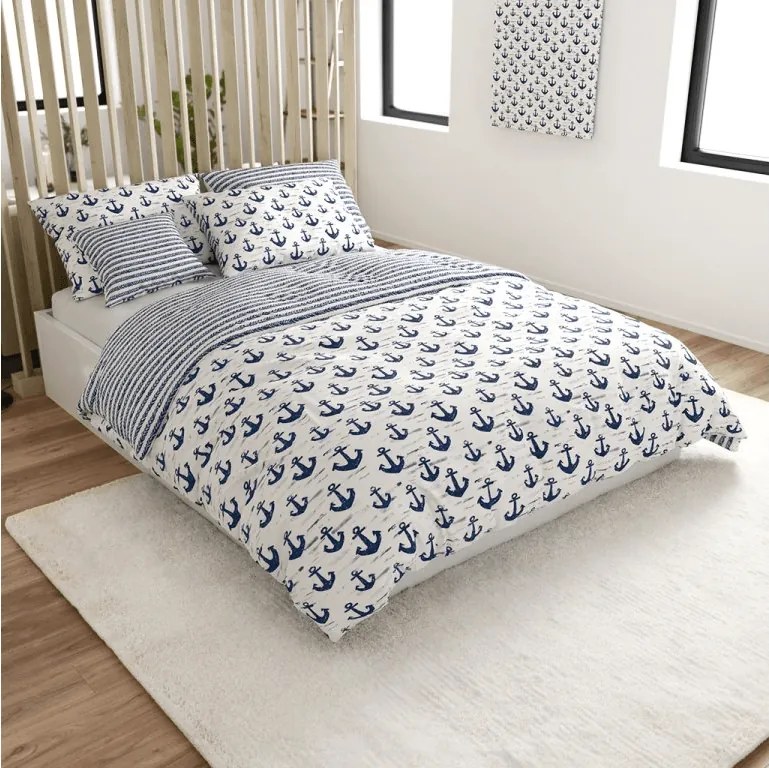 Pamut ágynemű NAVYSTA POLY kék-fehér Ágyneműhuzat mérete: 2 db 70 x 90 cm | 200 x 220 cm