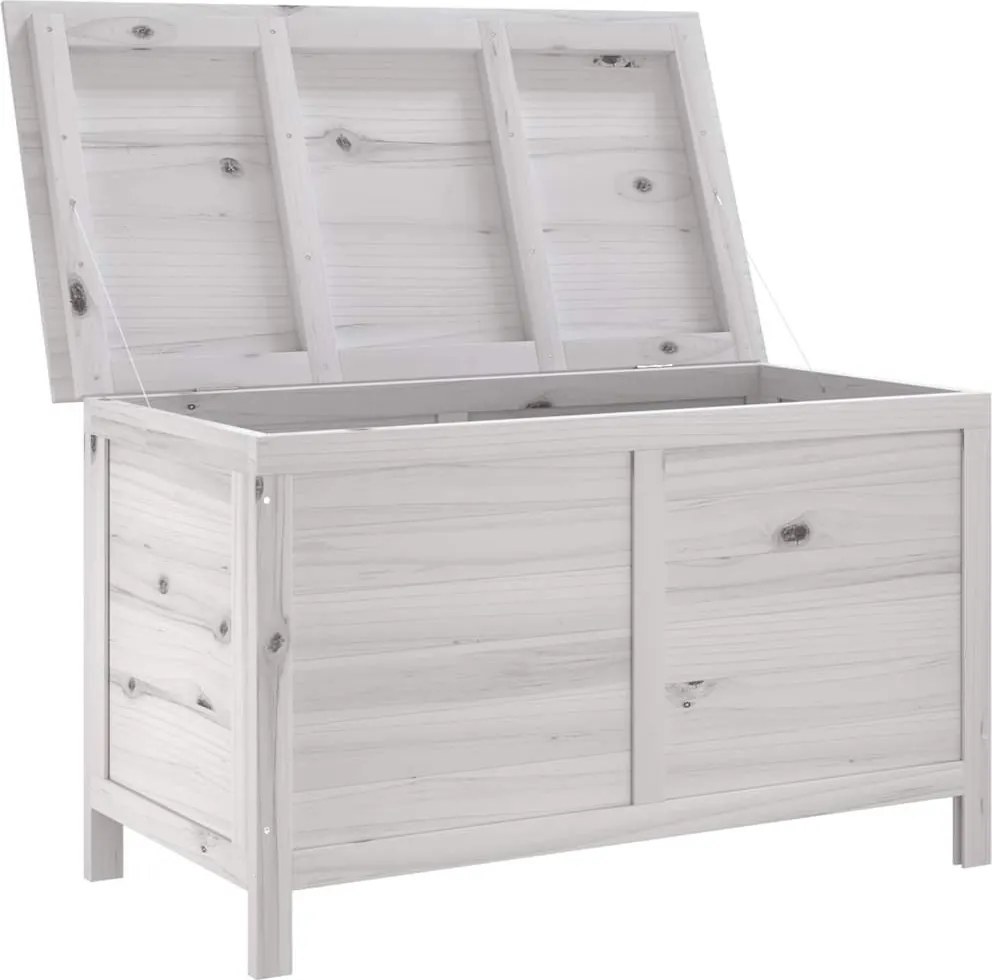 vidaXL fehér tömör fenyőfa kerti tárolóláda 99 x 49,5 x 58,5 cm