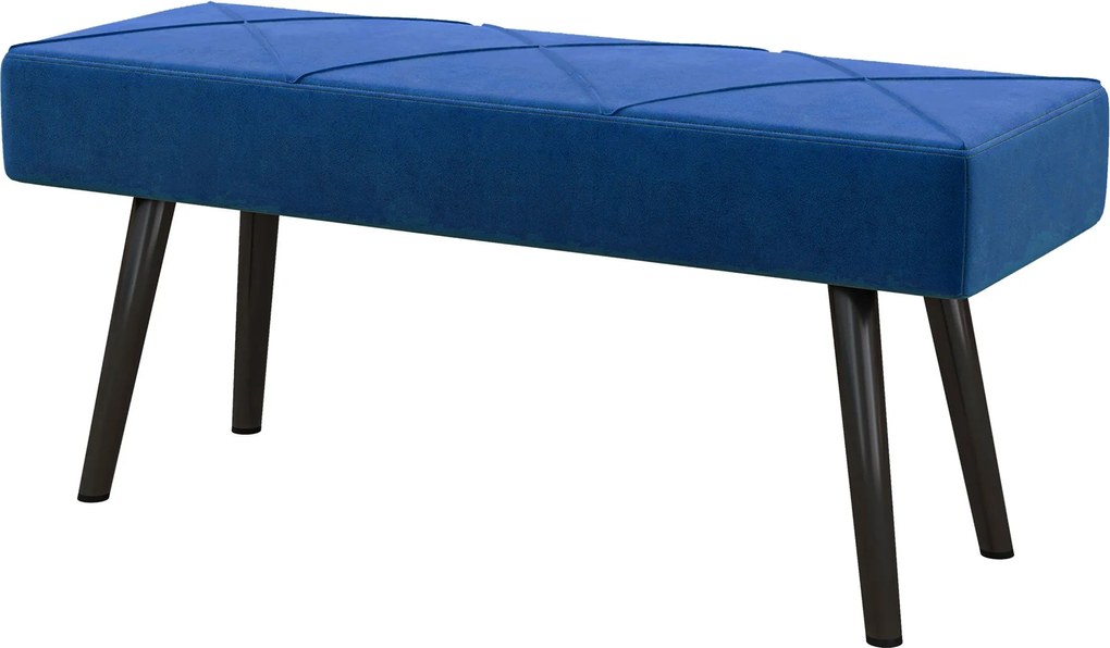 HOMCOM Kárpitozott Pad Velúr Hatással, Ágyvégi Pad X Mintával, Acél Lábakkal, Cipőpad Hálószobába, Nappaliba, Előszobába, 100 x 36 x 45 cm, Kék | Aoso