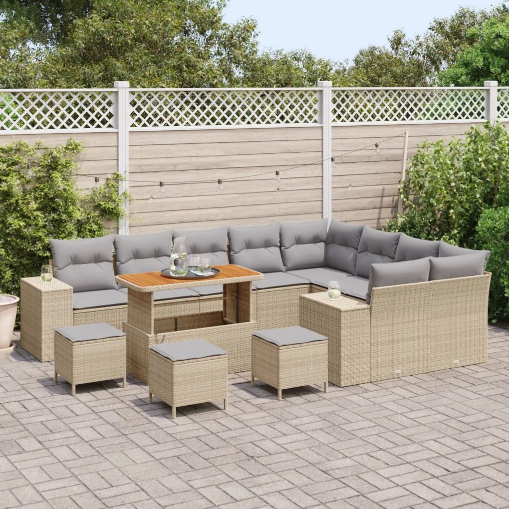 Kerti Kanapé Szett párnával 13 pcs Beige és Világosszürke