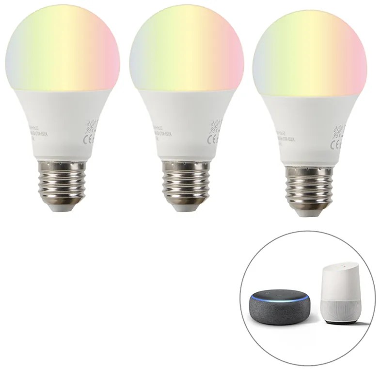 Okos készlet 3 db E27 RGBW LED izzó A60 9W 800lm 2200-4000K