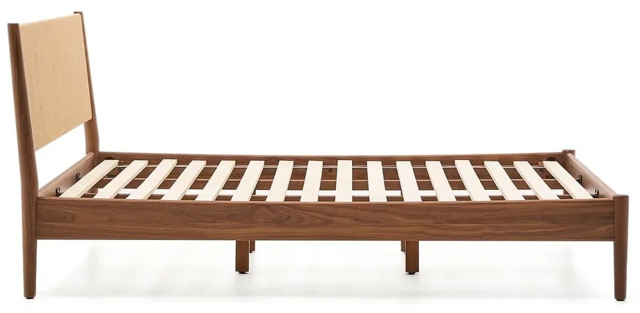Sötétbarna diófa franciaágy ágyráccsal 180x200 cm Elan – Kave Home