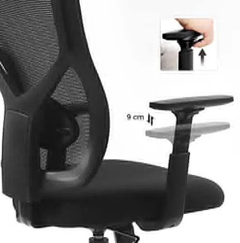 Irodai ergonomikus szék, állítható deréktámasszal és kartámasszal, fekete