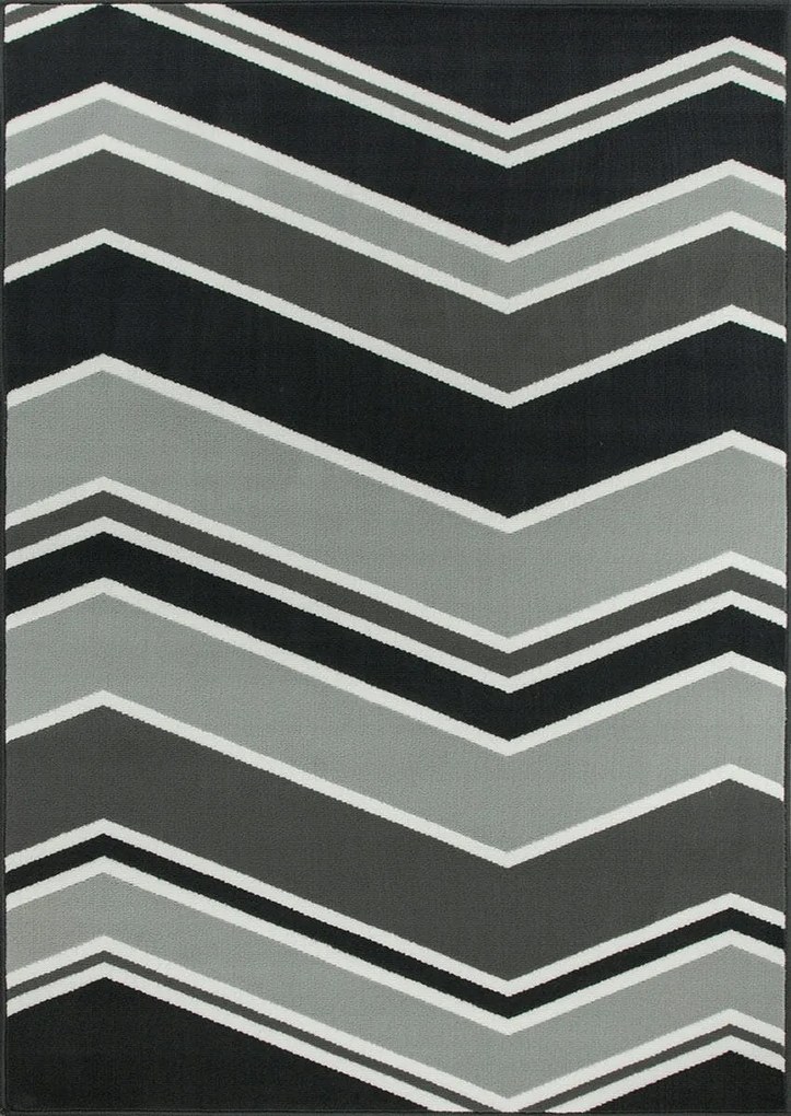 140x200 cm Divatos Cikk-cakk Szőnyeg Csíkos Szürke Fekete