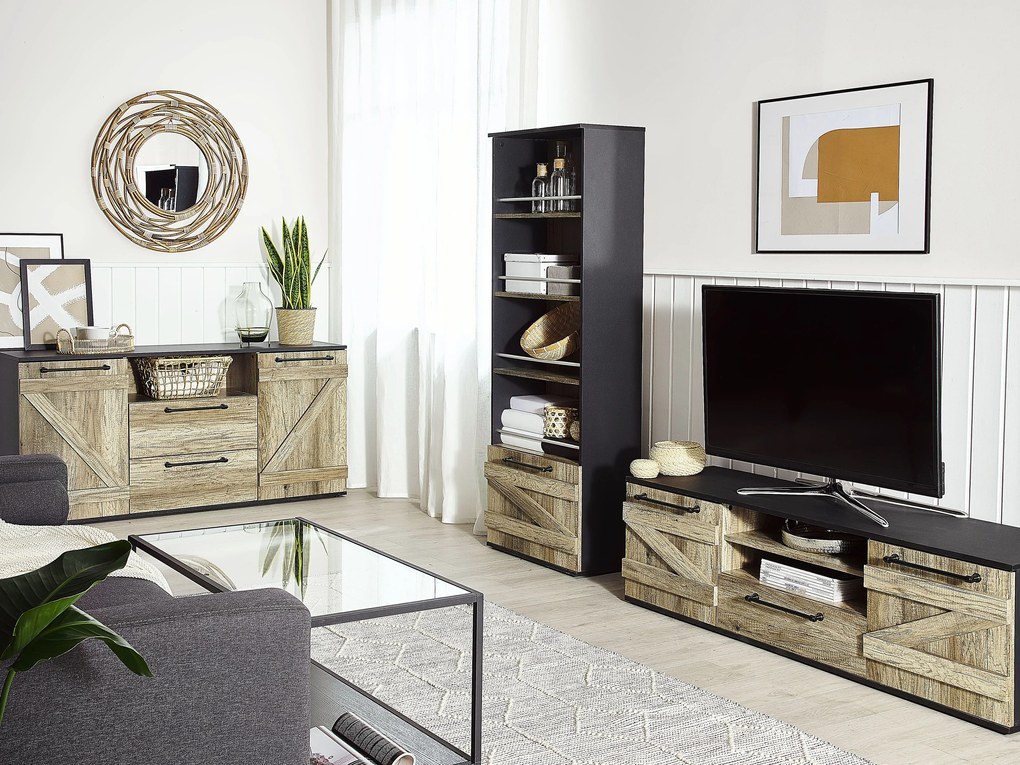 Rusztikus Komód Világosbarna És Fekete Színben SALTER Beliani