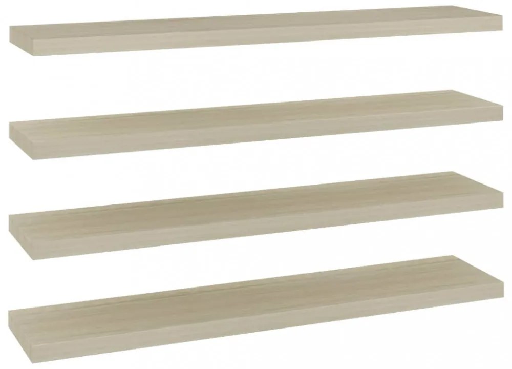 4 db tölgyszínű MDF lebegő fali polc 120 x 23,5 x 3,8 cm