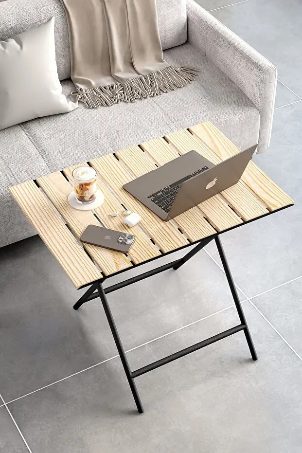 Fém laptop asztal, bézs-fekete, 58 cm
