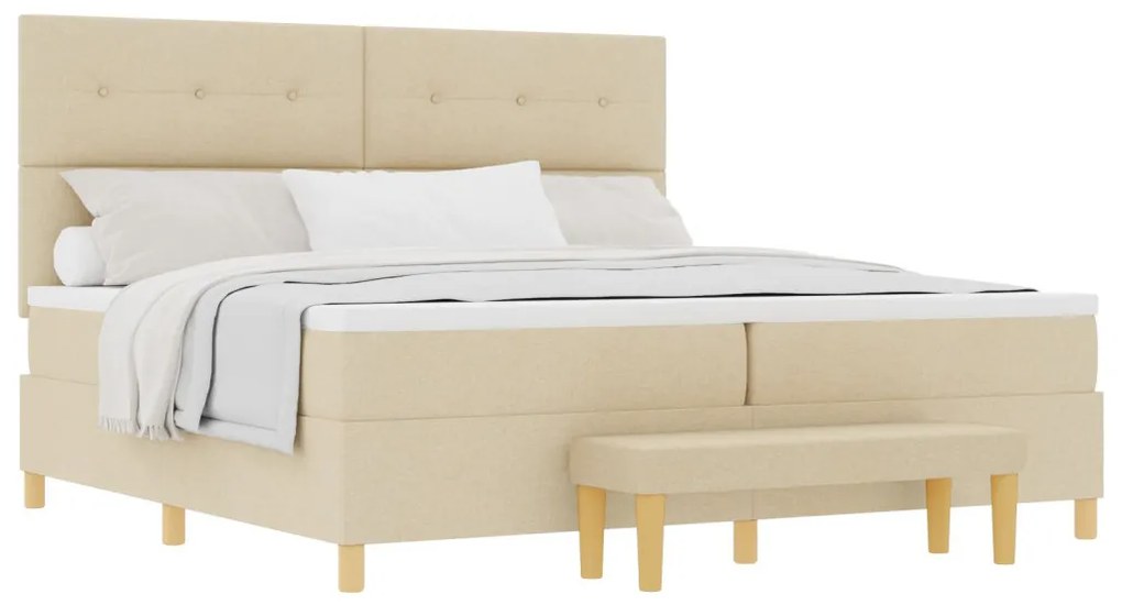 Boxspring Ágy Mattal és Pad Krém 200x200 cm Szövet