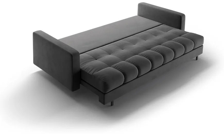 Sötétszürke bársony kinyitható tárolóhelyes kanapé 222 cm Bali – Cosmopolitan Design