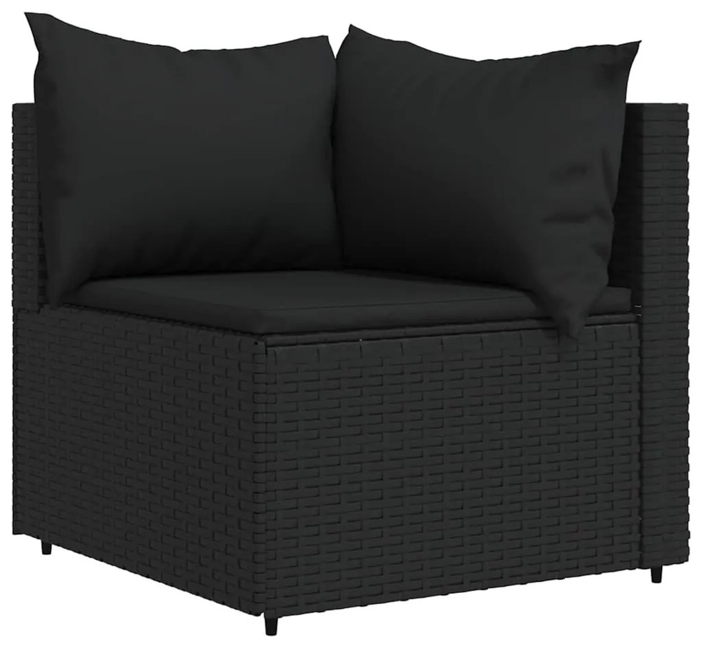 3 részes fekete polyrattan kerti ülőgarnitúra párnákkal