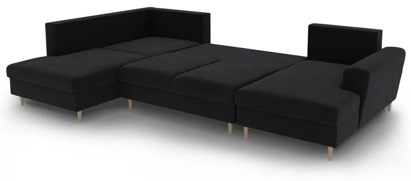Fekete bársony kinyitható tárolóhelyes sarokkanapé (bal oldali-U alakú) Kyoto – Cosmopolitan Design