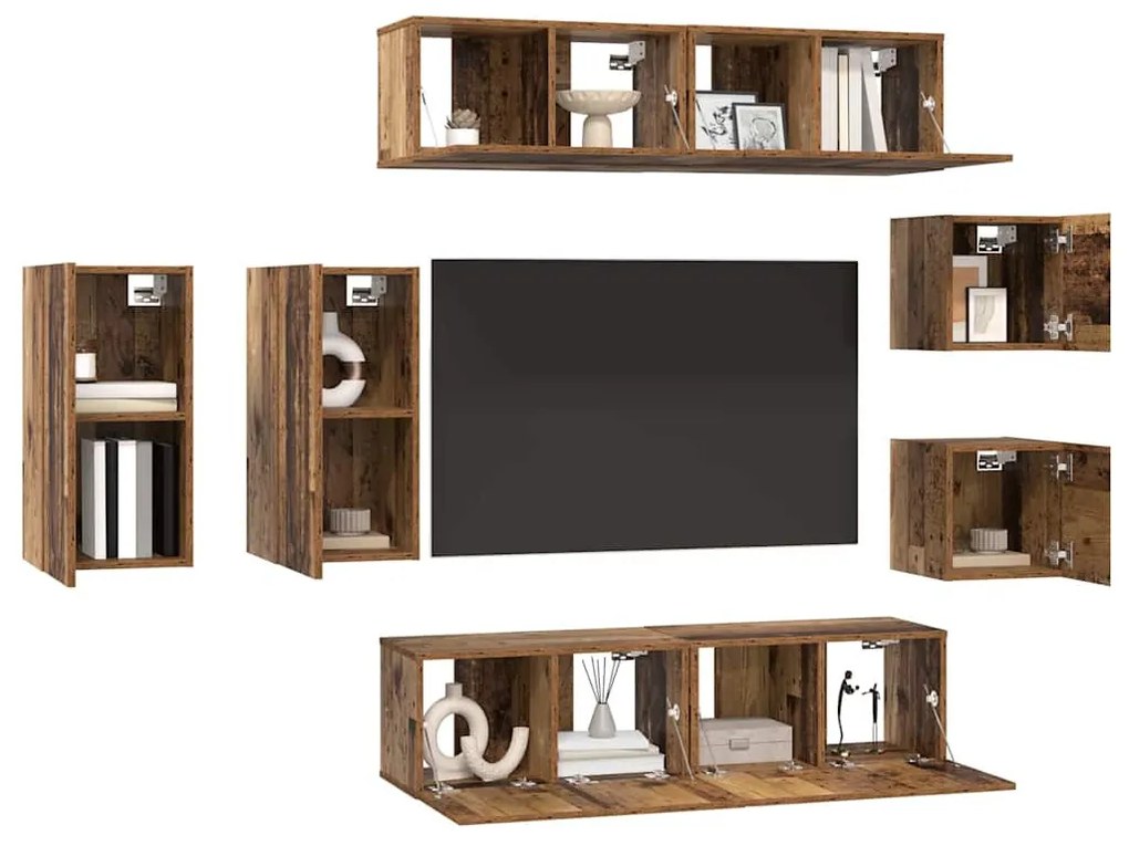 TV szekrény garnitúra 8 pcs Régi fa 30.5 x 30 x 60 cm Faanyag