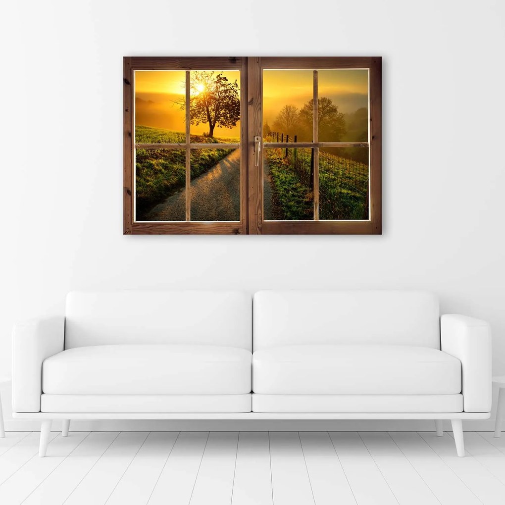 Gario Vászonkép Ablak - út nyugat felé Méret: 100 x 70 cm