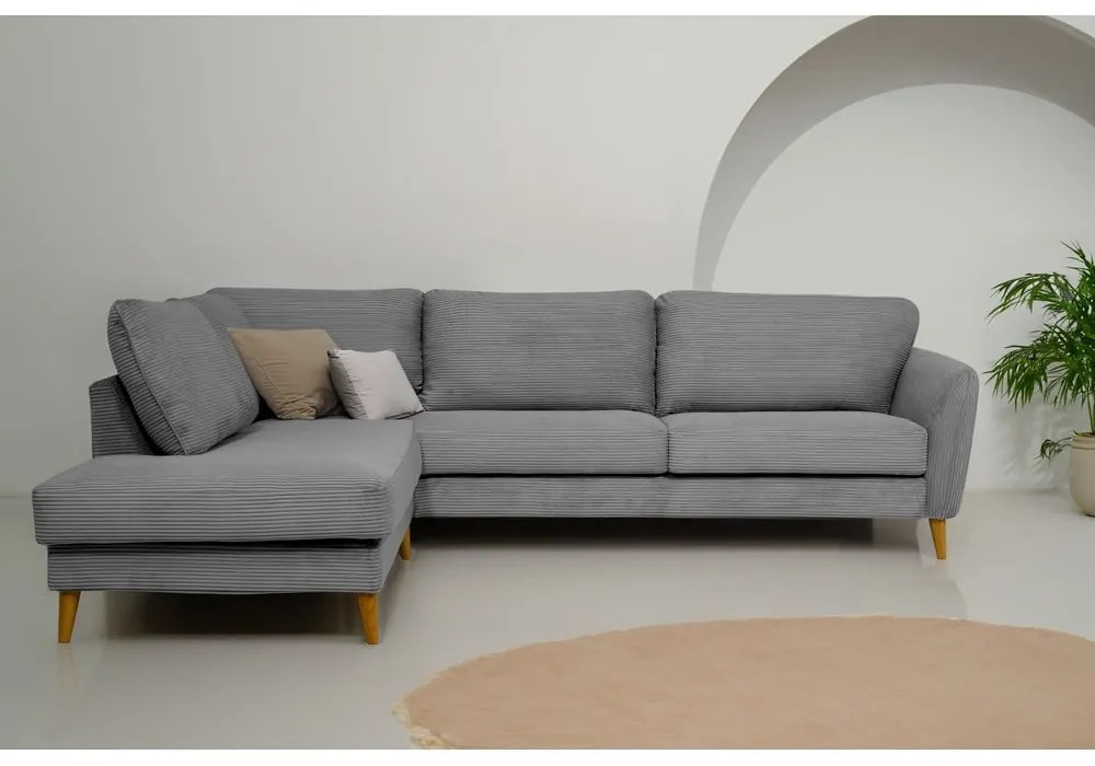 Sötétszürke kordbársony sarokkanapé (bal oldali) Paris – Scandic