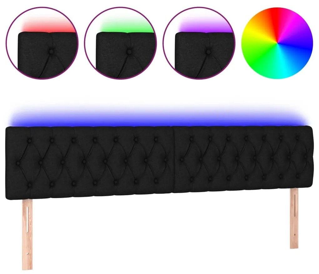fekete szövet LED-es fejtámla 180x7x78/88 cm