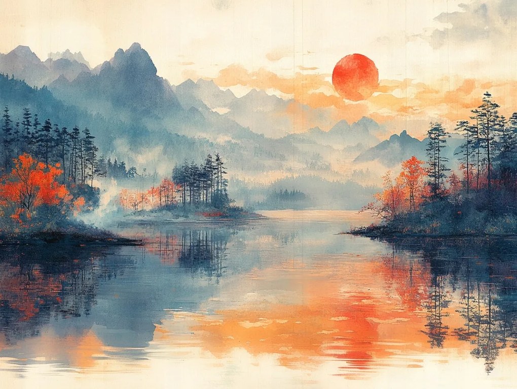 Vászonkép Canvas Tájkép Tó Hegyek Víz Nyugat Nap Kilátás 80x60