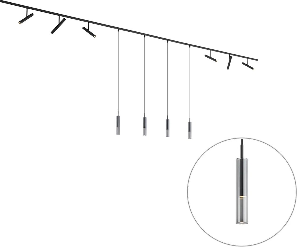 Modern fekete sínrendszer 6 spotlámpával és 4 fekete függőlámpával, 1 fázisú - Slimline Avery Loyce